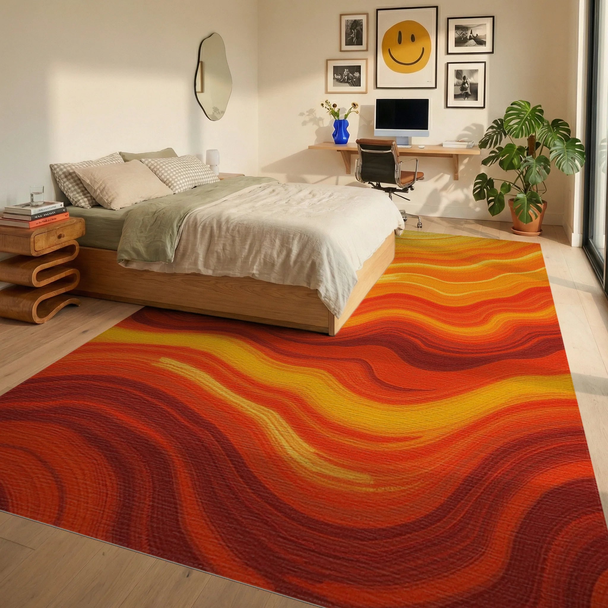 Fiery Wavy Stripes Design Rug Bedroom View
