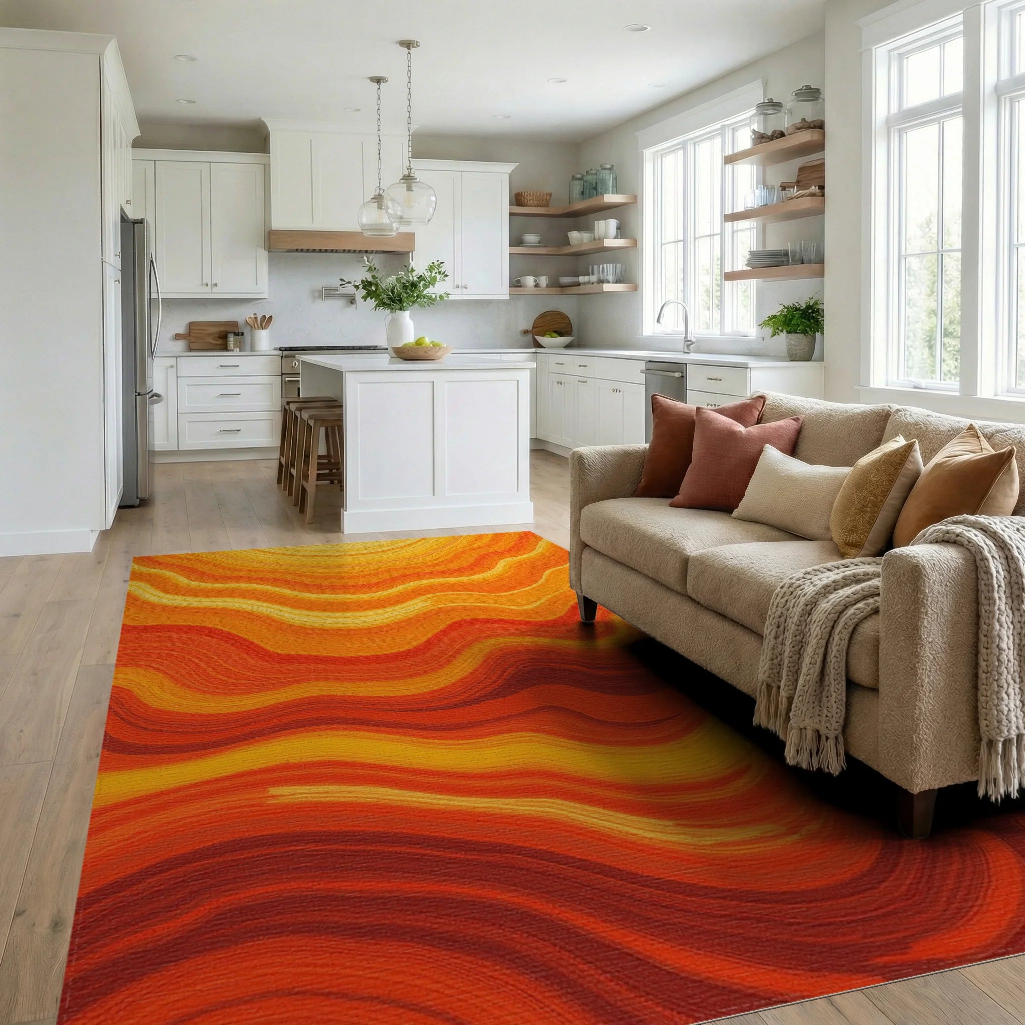 Fiery Wavy Stripes Design Rug Living Room View