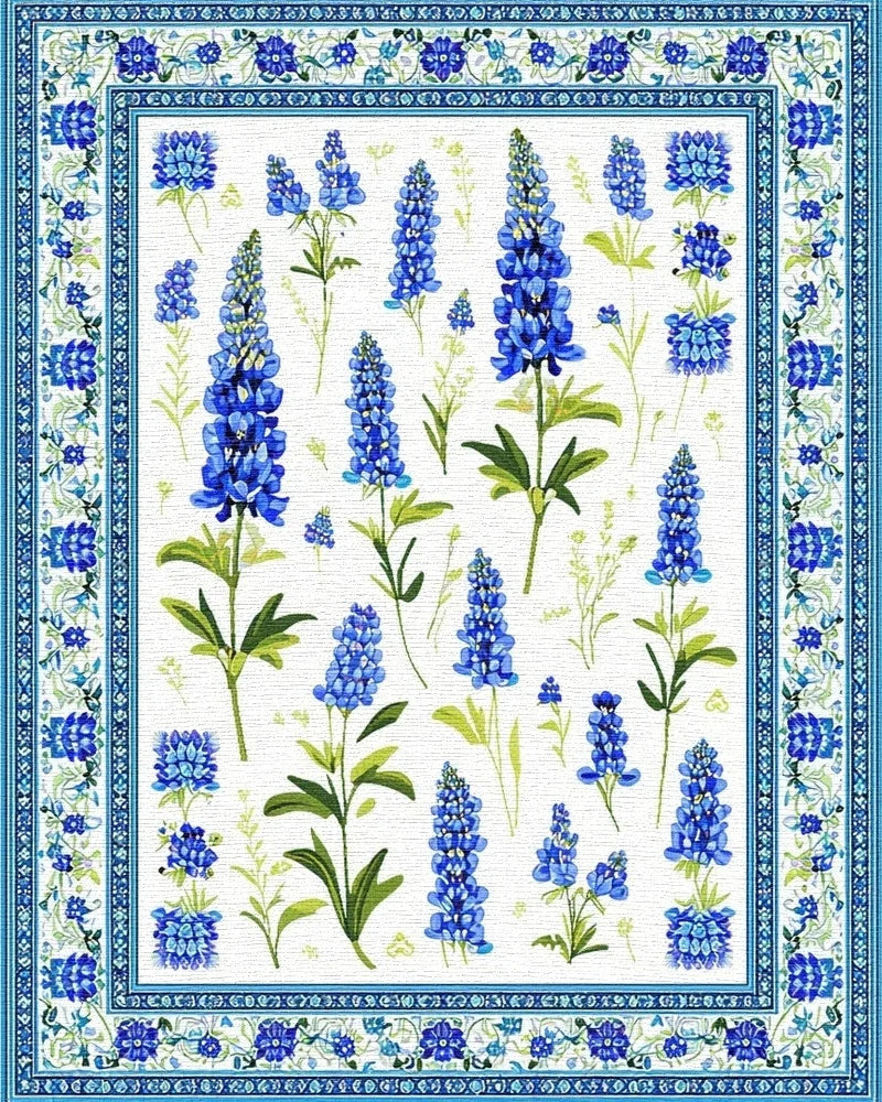 Floral Blue Lavender Pattern Design Rug - Cutout View