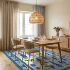Floral Blue Lavender Pattern Design Rug - Dining Room View