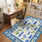 Floral Blue Lavender Pattern Design Rug - Office View