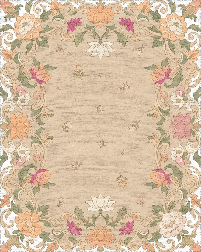 Floral Border with Peony and Lotus Motifs Rug - Cutout View