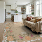 Floral Border with Peony and Lotus Motifs Rug Living Room View