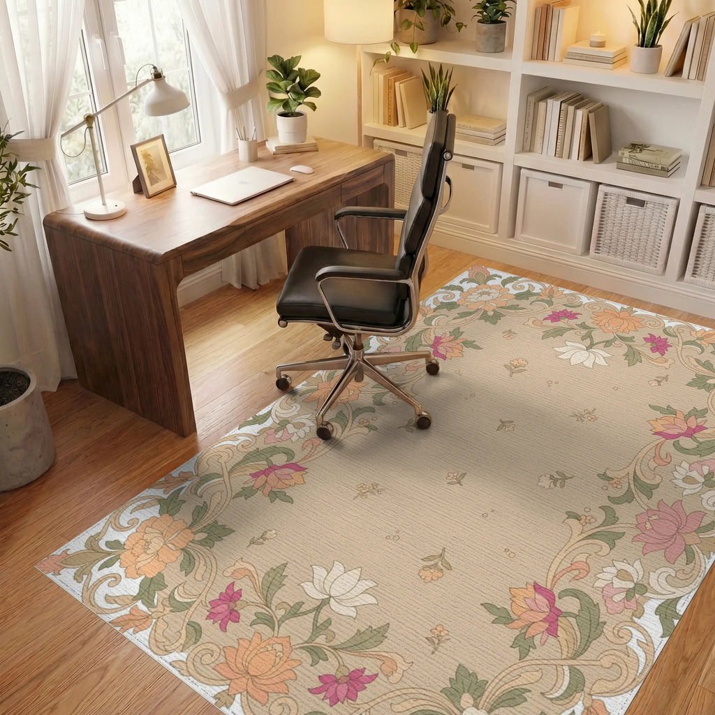 Floral Border with Peony and Lotus Motifs Rug Office View