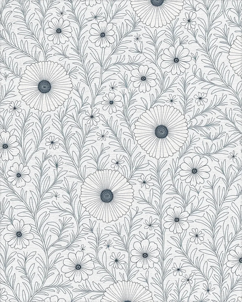 Floral Botanical Line Art Design Rug - Cutout View