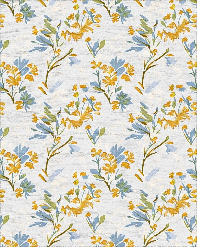 Floral Branches In Yellow And Blue Rug - Cutout View