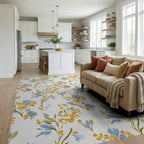 Floral Branches In Yellow And Blue Rug Living Room View