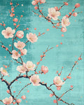 Floral Branches On Teal Background Rug - Cutout View