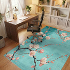 Floral Branches On Teal Background Rug - Office View