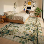 Floral Branches With Cream Blooms Rug Bedroom View