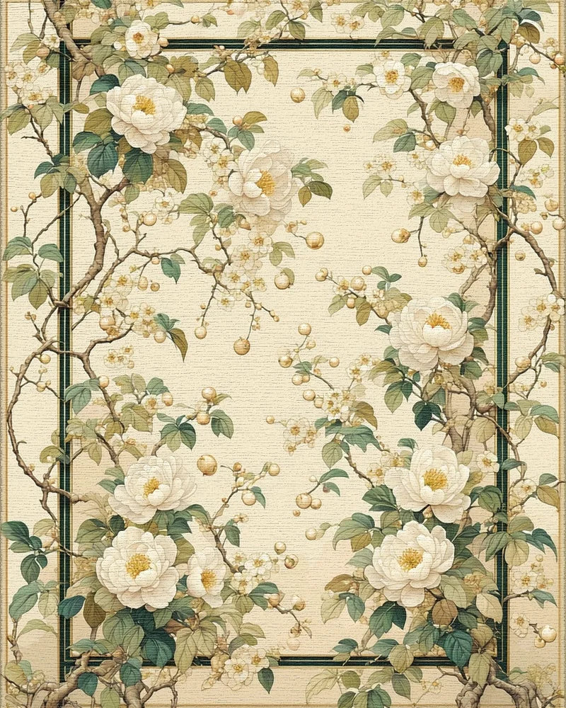 Floral Branches With Cream Blooms Rug - Cutout View