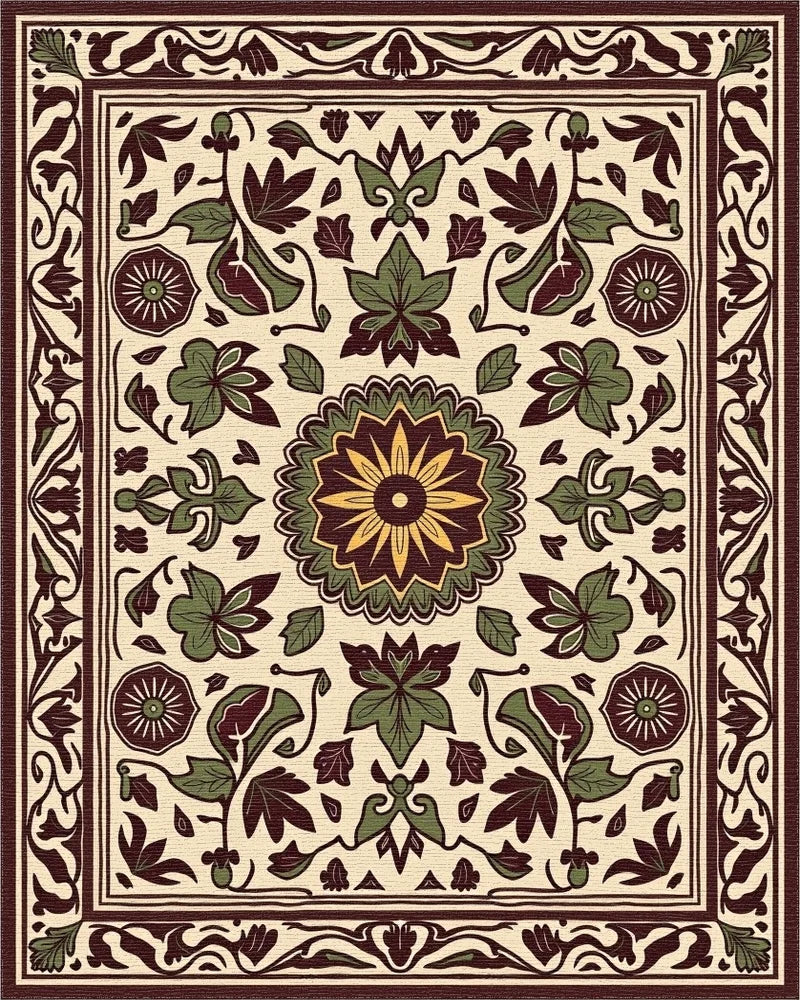 Floral Mandala Inspired Cream Rug - Cutout View