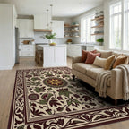Floral Mandala Inspired Cream Rug Living Room View