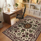 Floral Mandala Inspired Cream Rug Office View
