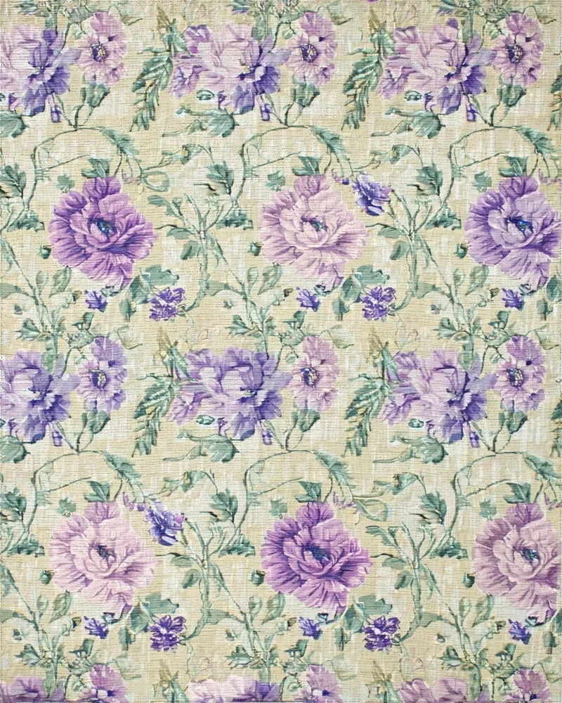 Floral Print Lavender and Beige Rug - Cutout View