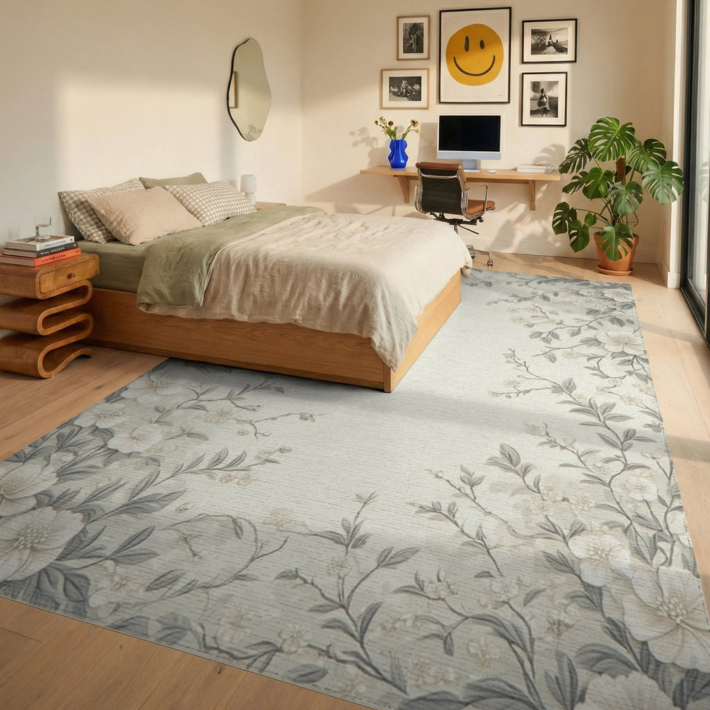 Floral Vine Botanical Pattern Design Rug Bedroom View