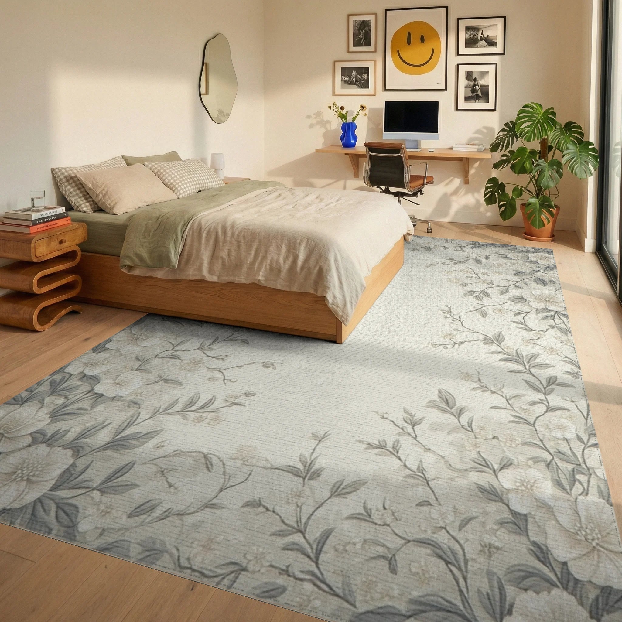 Floral Vine Botanical Pattern Design Rug Bedroom View