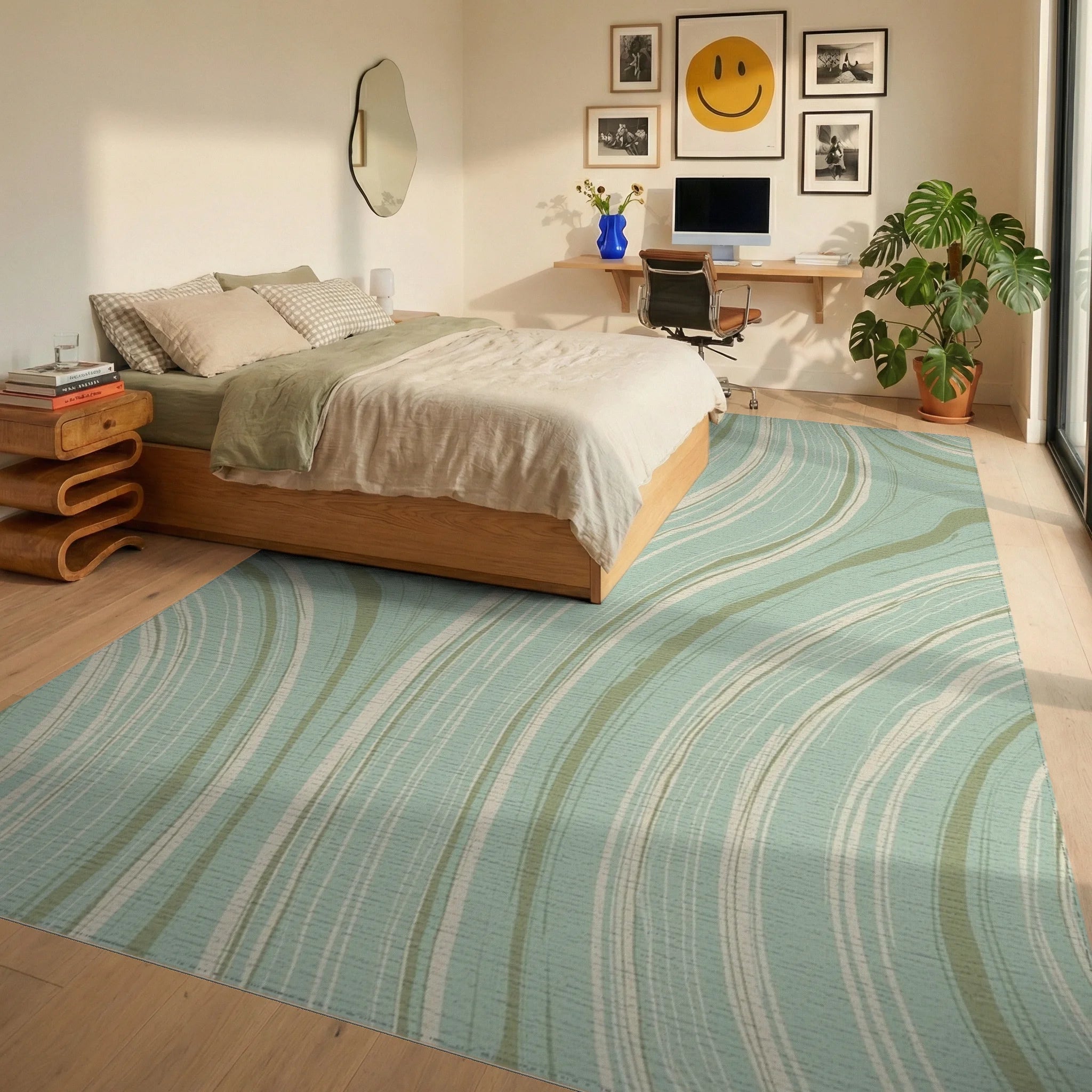 Flowing Swirls Pattern Rug Bedroom View