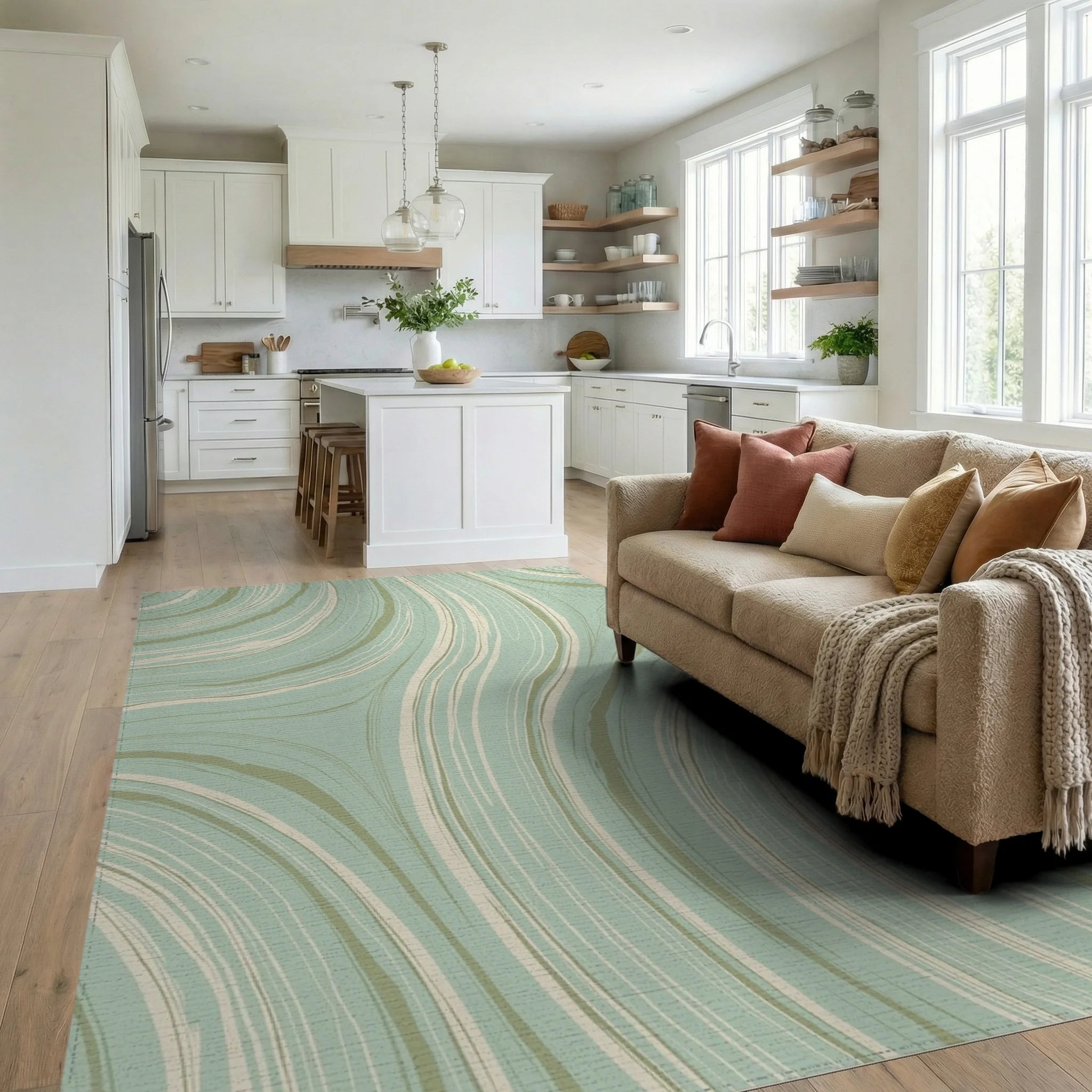 Flowing Swirls Pattern Rug Living Room View