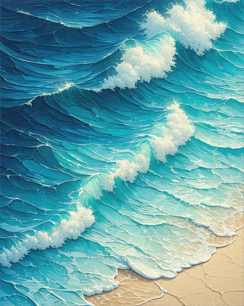 Foamy Crashing Turquoise Waves Rug - Cutout View