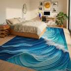 Foamy Curling Blue Teal Rug - Bedroom View