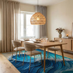 Foamy Curling Blue Teal Rug - Dining Room View
