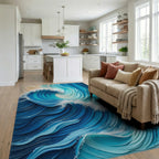 Foamy Curling Blue Teal Rug - Living Room View