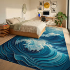 Foamy Layered Blue Waves Rug - Bedroom View