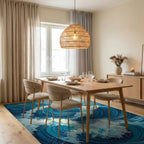 Foamy Layered Blue Waves Rug - Dining Room View