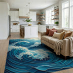 Foamy Layered Blue Waves Rug - Living Room View