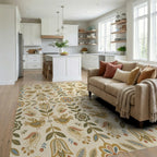 Folk Art Birds Floral Garden Cream Rug Living Room View