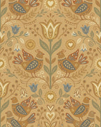 Folk Art Inspired Birds Floral Ochre Rug - Cutout View