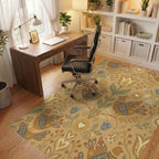 Folk Art Inspired Birds Floral Ochre Rug Office View