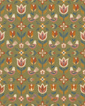 Folk Art Stylized Birds Floral Landscape Rug - Cutout View