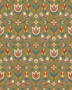 Folk Art Stylized Birds Floral Landscape Rug - Cutout View