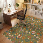 Folk Art Stylized Birds Floral Landscape Rug Office View