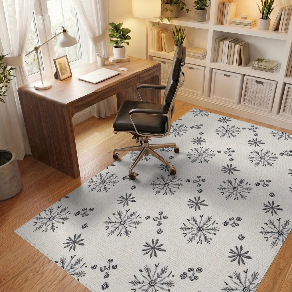 Folk Snowflakes And Buds Pattern Rug - Office View