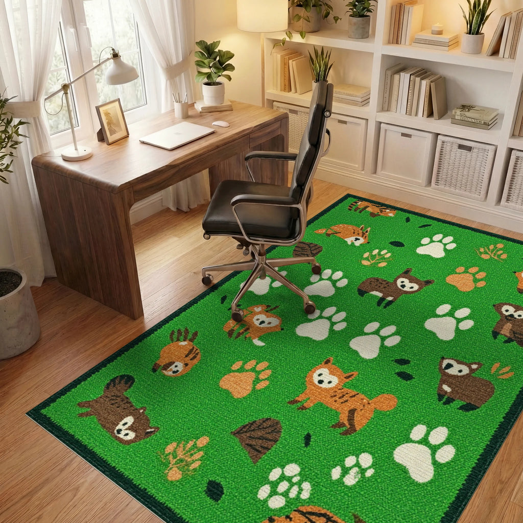 Forest Friends Paw Print Medley Rug - Office View