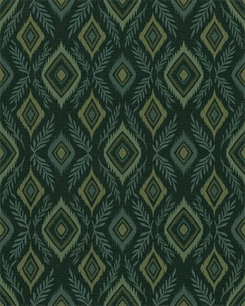 Forest Green Diamond Leaf Medallion Rug - Cutout View
