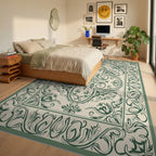 Forest Green Floral Scroll Meadow Rug Bedroom View