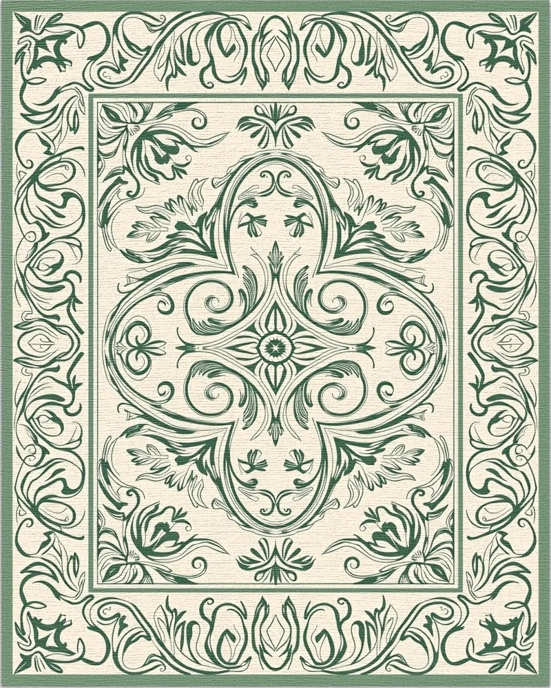 Forest Green Floral Scroll Meadow Rug - Cutout View