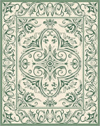 Forest Green Floral Scroll Meadow Rug - Cutout View