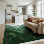 Forest Green Mountain Layers Watercolor Rug - Living Room View