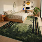 Forest Landscape Tall Pine Trees Rug - Bedroom View