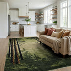 Forest Landscape Tall Pine Trees Rug - Living Room View