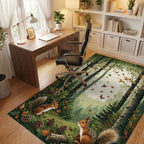 Forest Scene With Squirrels Bird Design Rug - Office View