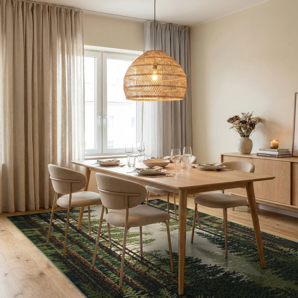 Forest Trees Woodland Scene Rug - Dining Room View
