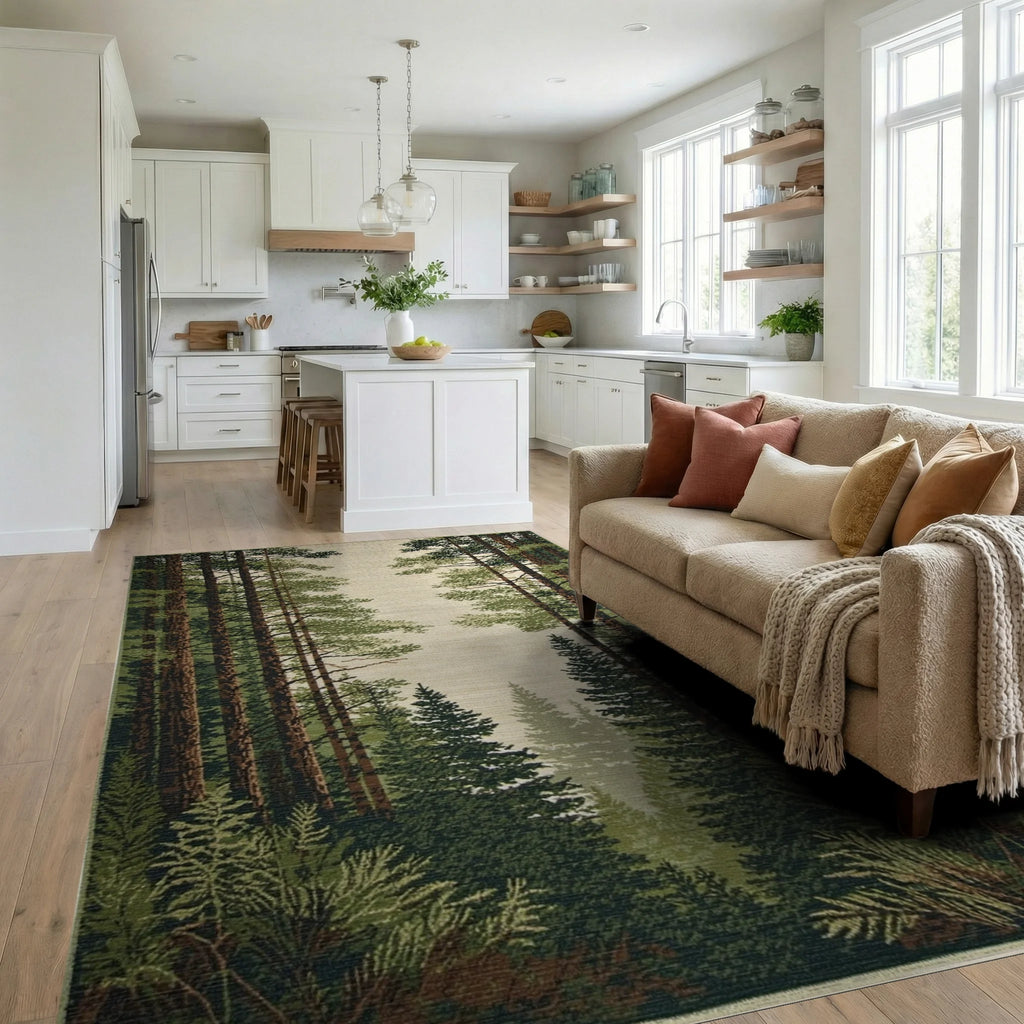Forest Trees Woodland Scene Rug - Living Room View