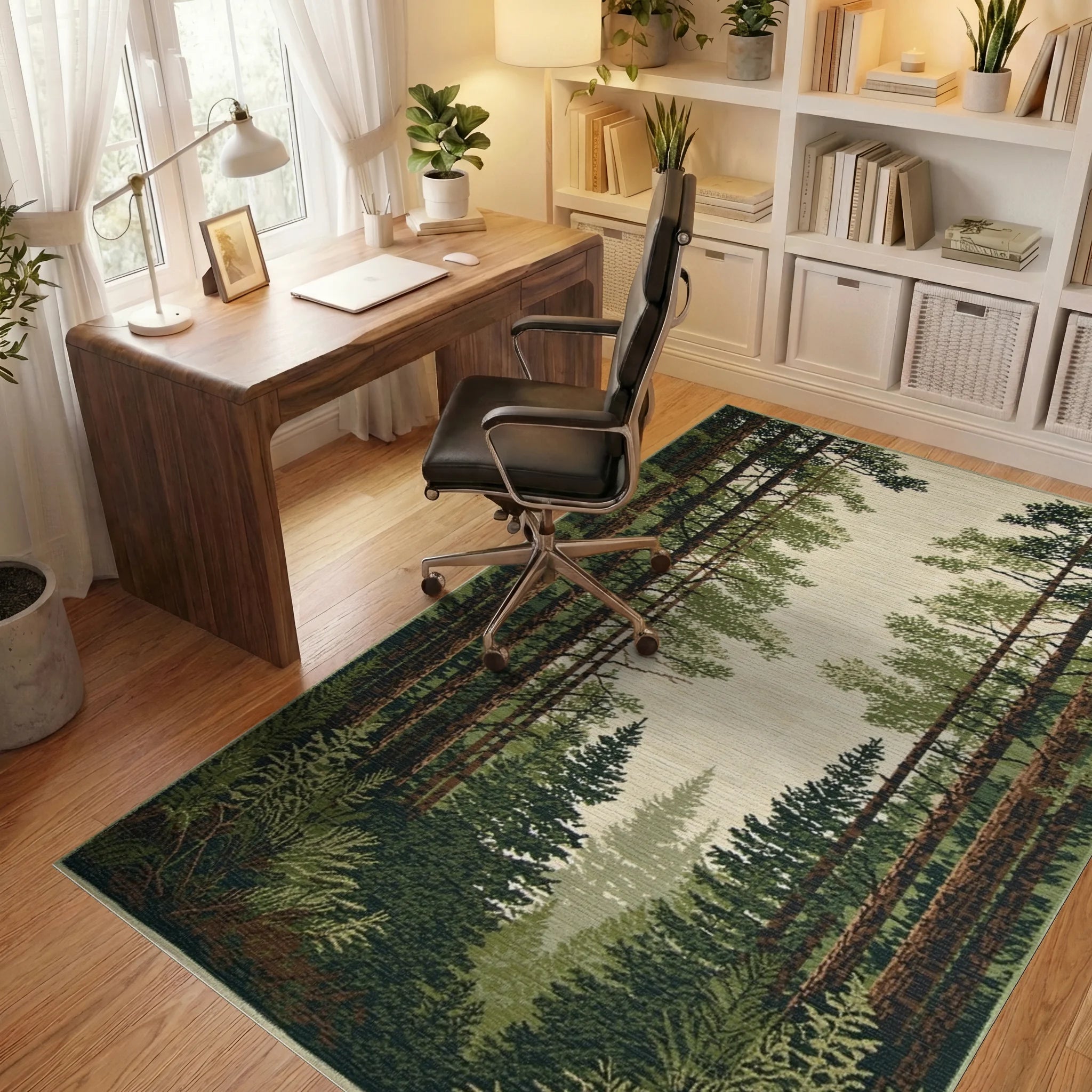 Forest Trees Woodland Scene Rug - Office View
