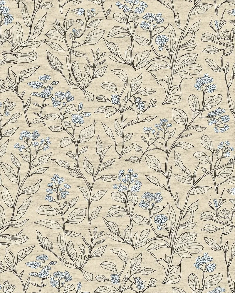 Forget Me Not Botanical Sketch Rug - Cutout View